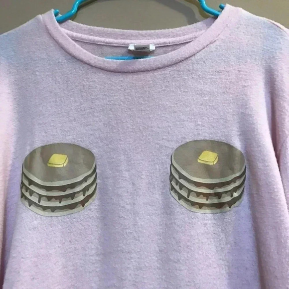 Forever 21 Womens Size Large Long Sleeve Cropped Sweater Pink Pancakes - Picture 2 of 7